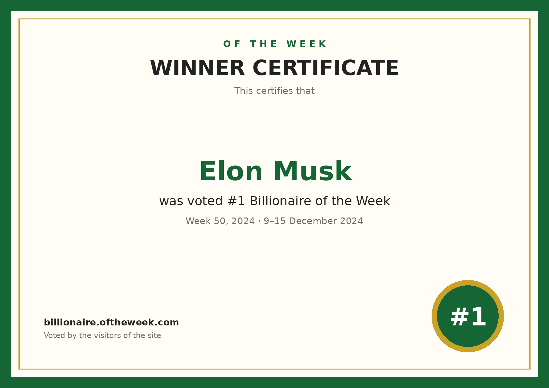 Certificate — Elon Musk