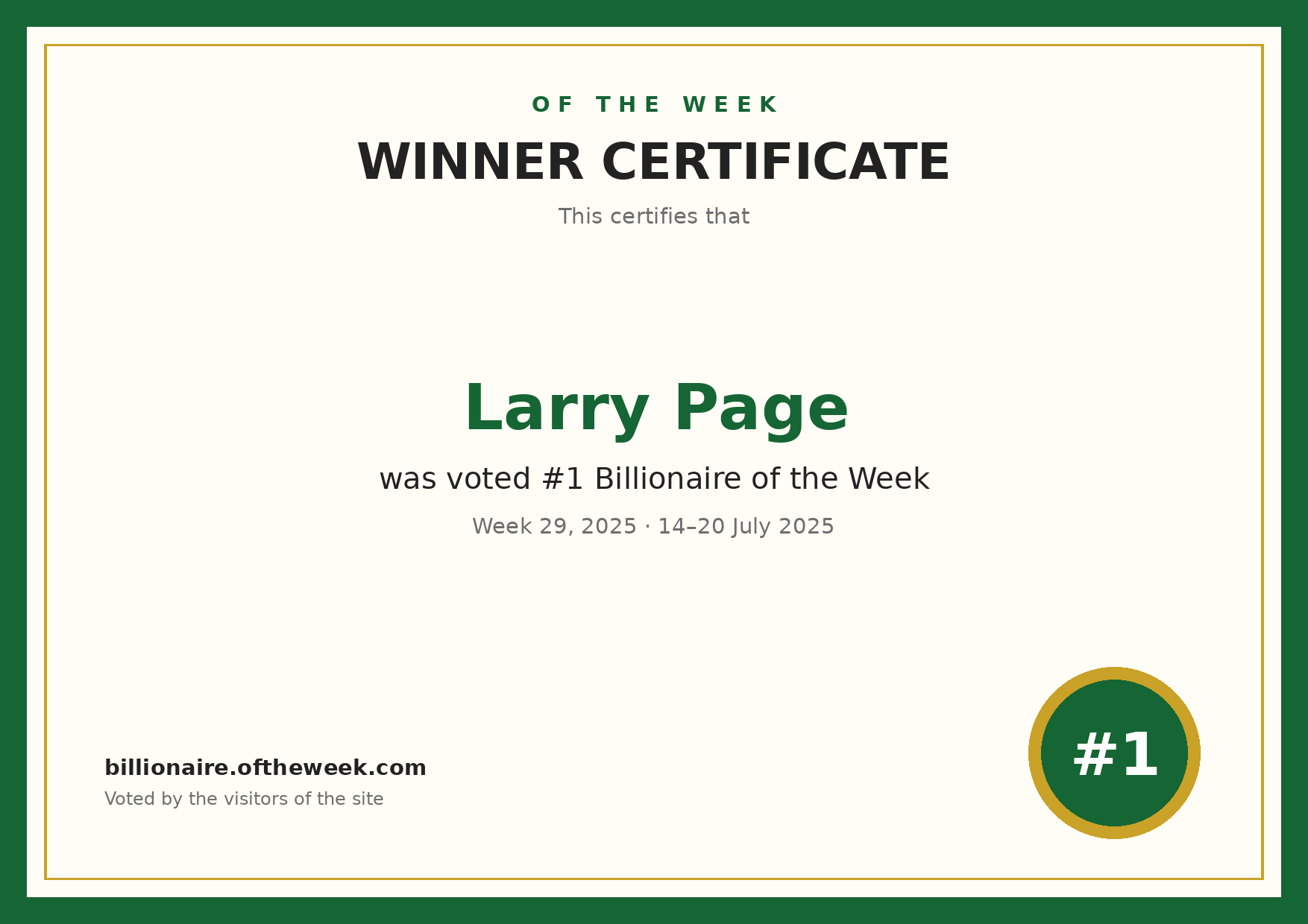 Certificate — Larry Page
