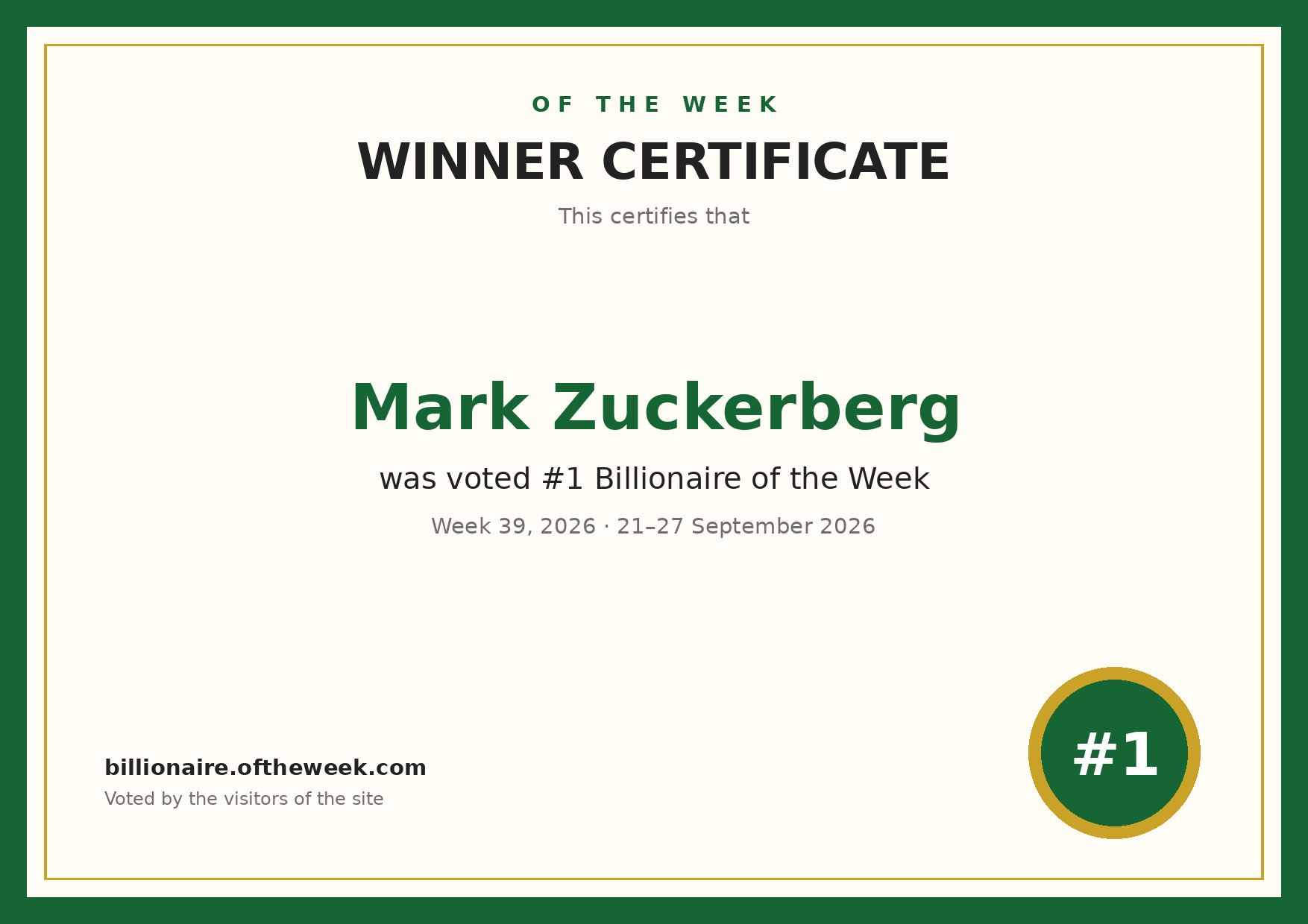 Certificate — Mark Zuckerberg